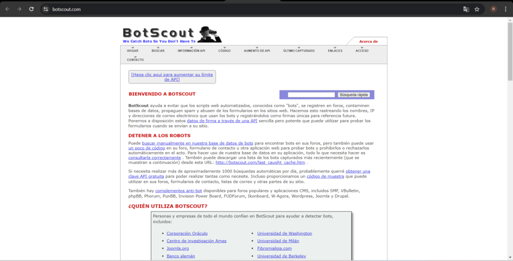 Botscout: Protegiendo tu Sitio Web de Bots y Spammers